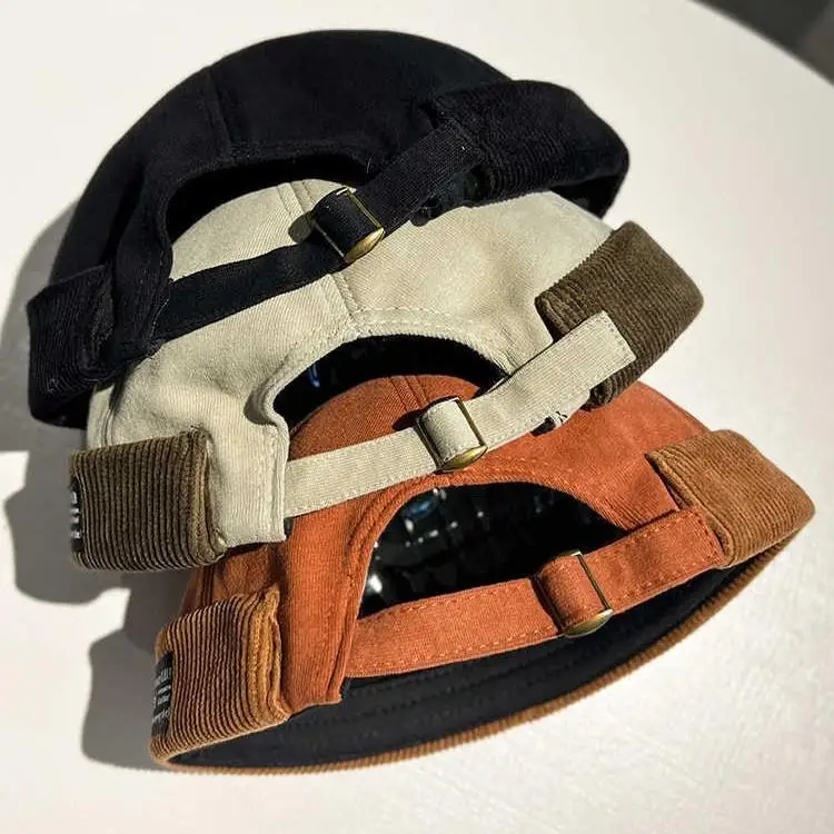 

Unisex Corduroy Brimless Hat Breathable Hip Hop Landlord Hat for men Women Dome Melon Cap Streetwear Adjustsble Hip Hop Hat