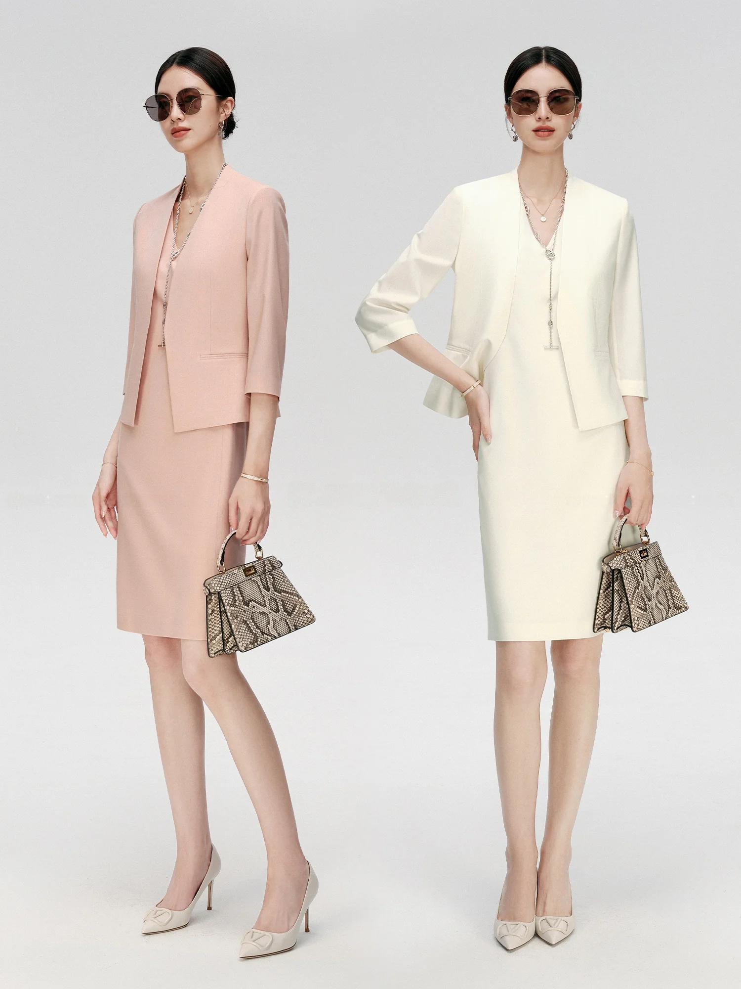 

Blancwing Summer Chic Acetate Wool Thread Fashionable Neckless Suit Dress Elegant Commute Style Regular Sleeve Length