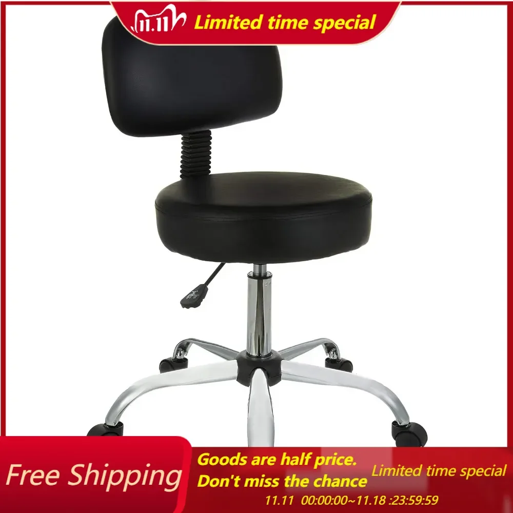 

Multi-Purpose Drafting Spa Bar Stool with Back Cushion and Wheels, Black, 22.72"D x 22.72"W x 37.8"H