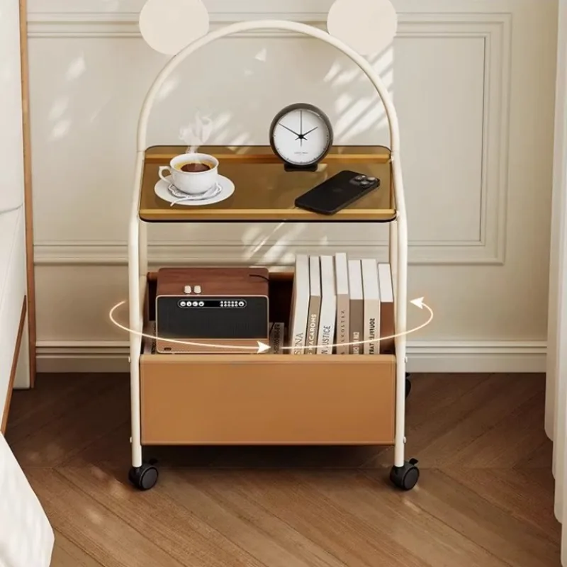 

Mobile Rolling Cart,Modern End Table with Storagefor Living Room,Multifunctional Slim Organizer withWheels,Iron Frame Shelf Unit