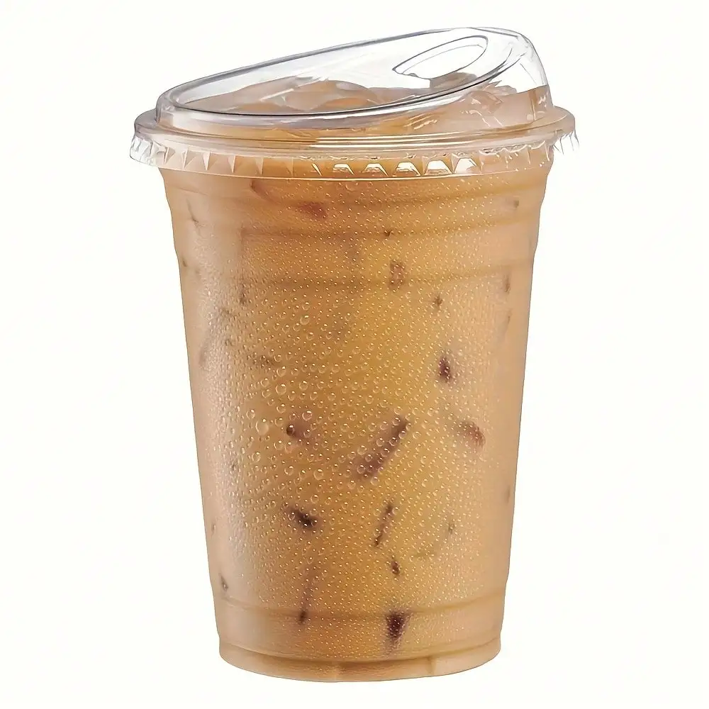 

100pcs Clear Disposable Coffee Cups With Lids - Heavy-Duty Transparent Plastic Cups For Iced Coffee, Smoothies, Cold Drinks - Ideal For Home, Cafes, Parties, Weddings, Restaurants - Compatible With Lids (100 Count), Coffee Bar Supplies, Cafe Graduation