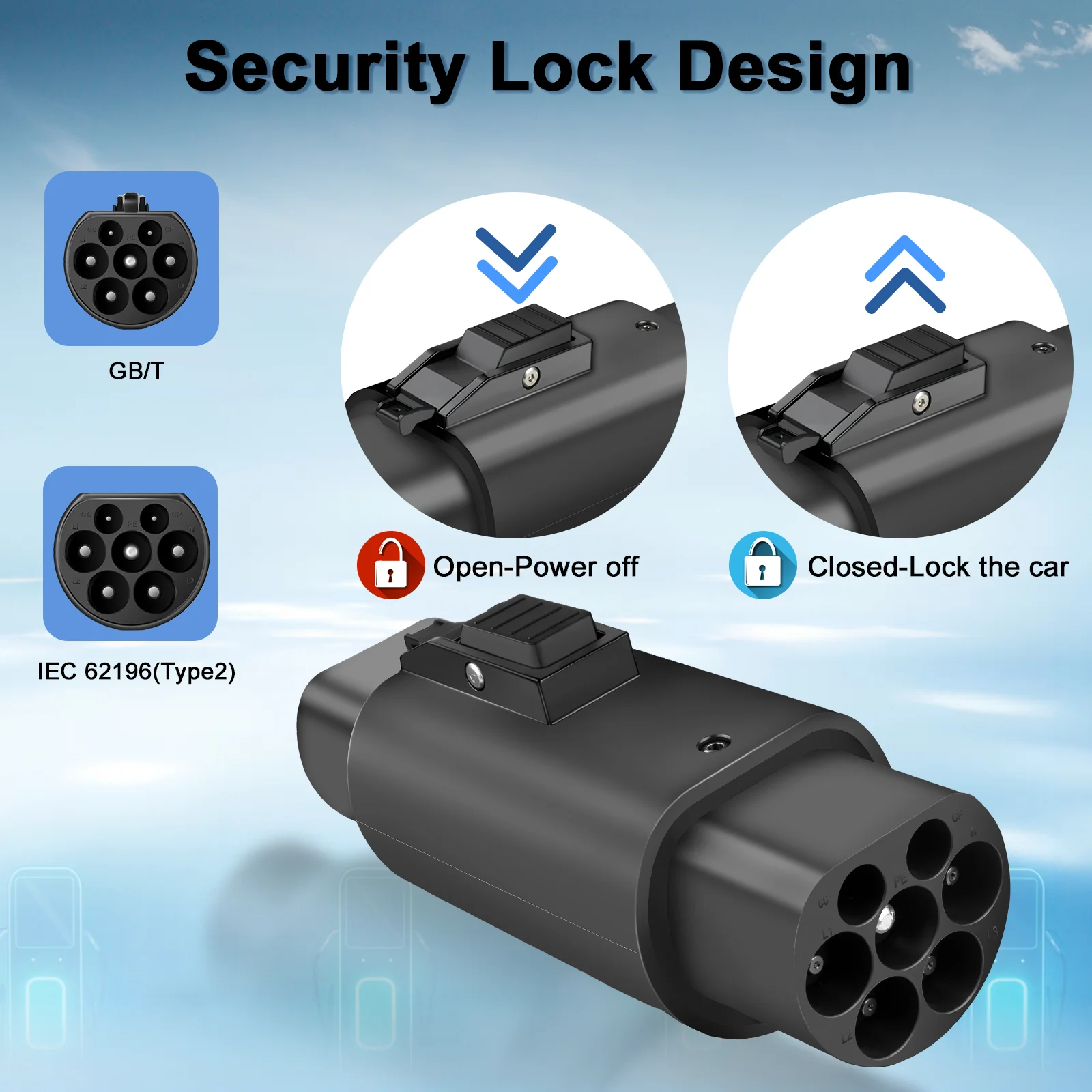 중국 자동차용 EV 충전기 어댑터, 타입 2 to GBT, 중국 표준 전기차 컨버터, 타입 2 to GBT, 32A, 7.2, 22KW