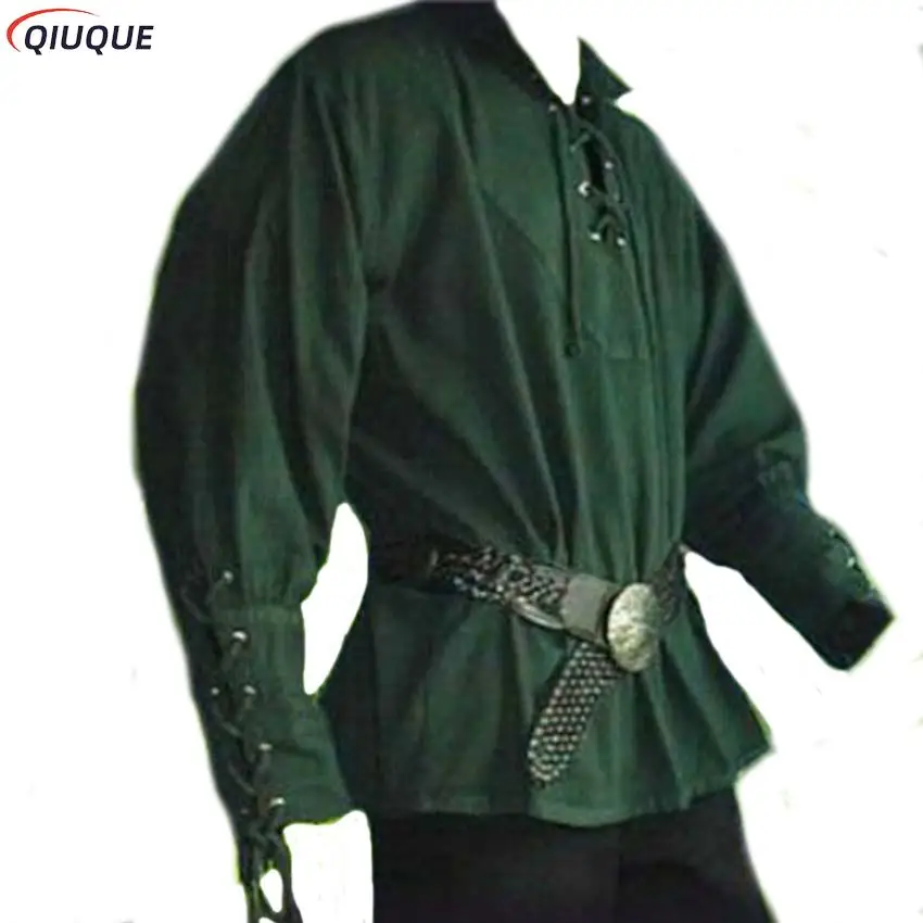 Homens medieval vintage pirata cosplay traje amarrando camisa bandagem superior meia idade roupas renascentistas para adulto S-3XL