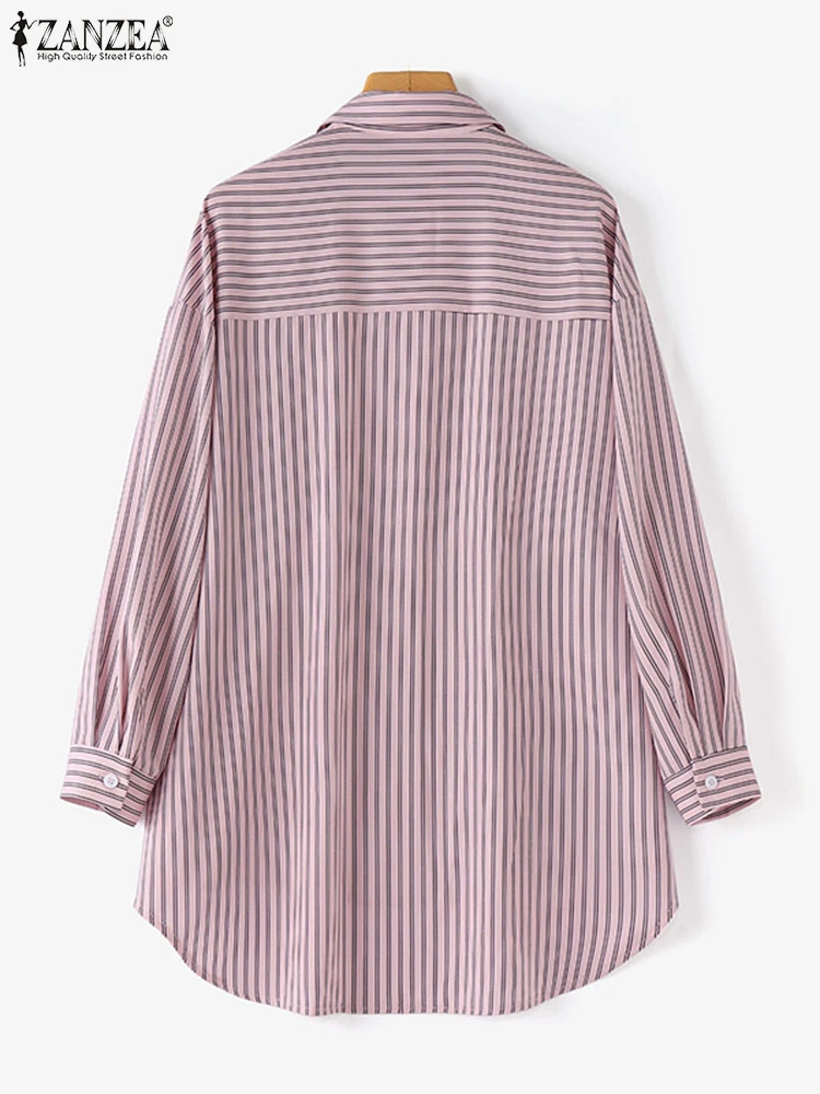 ZANZEA Fashion Autumn Long Sleeve Striped Shirts Women OL Work Blouse Korean Female Loose Tops Tunic Casual Buttons Blusas Mujer