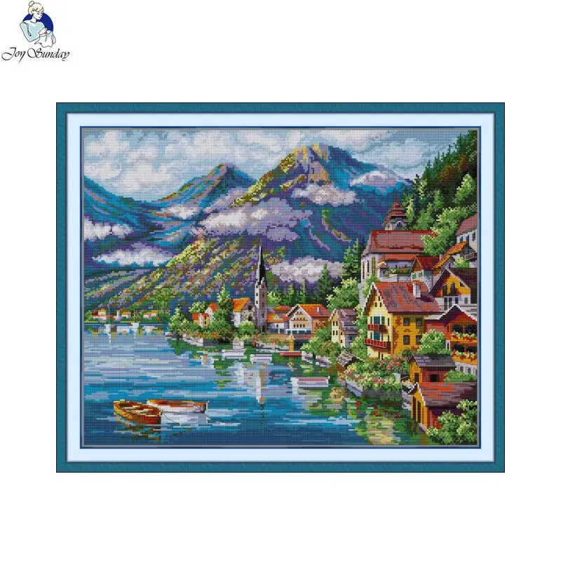 Joy Sunday Alpine Village Landscape Cross Stitch DIY Embroidery Complete Kit 16CT 14CT 11CT Handicraft Hobby Sewing Needlework