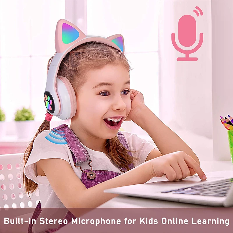 Kids Bluetooth Headphones for Kids and Adults Kids Headphones with Microphone Cat Headphones for Girls and Boys