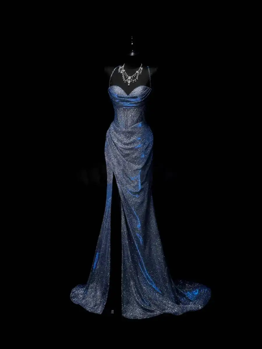 

New Host Evening Dress High-end Affordable Luxury Niche Banquet Toasting Dress Bride Engagement Heavy Industry Straps Dress