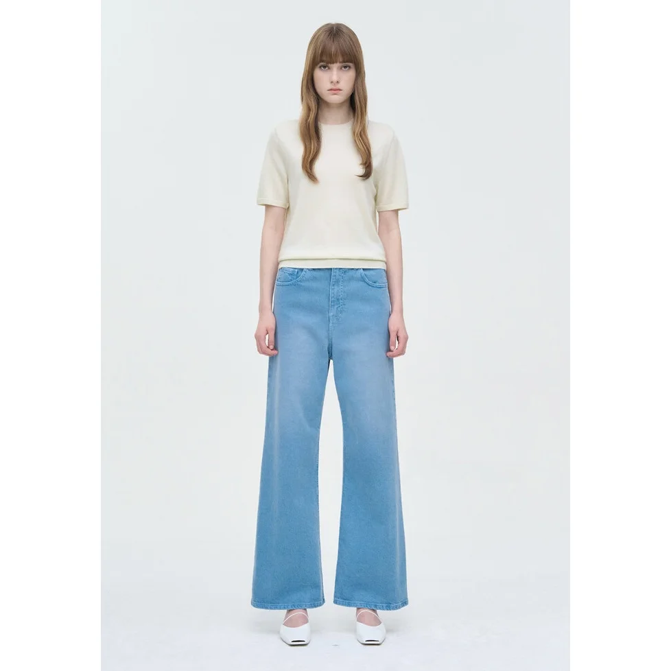 Elastyczne spodnie jeansowe z szerokimi nogawkami, wyszczuplające, uniwersalne, z wysokim stanem, dżinsowe spodnie, odzież damska na wiosnę i jesień.