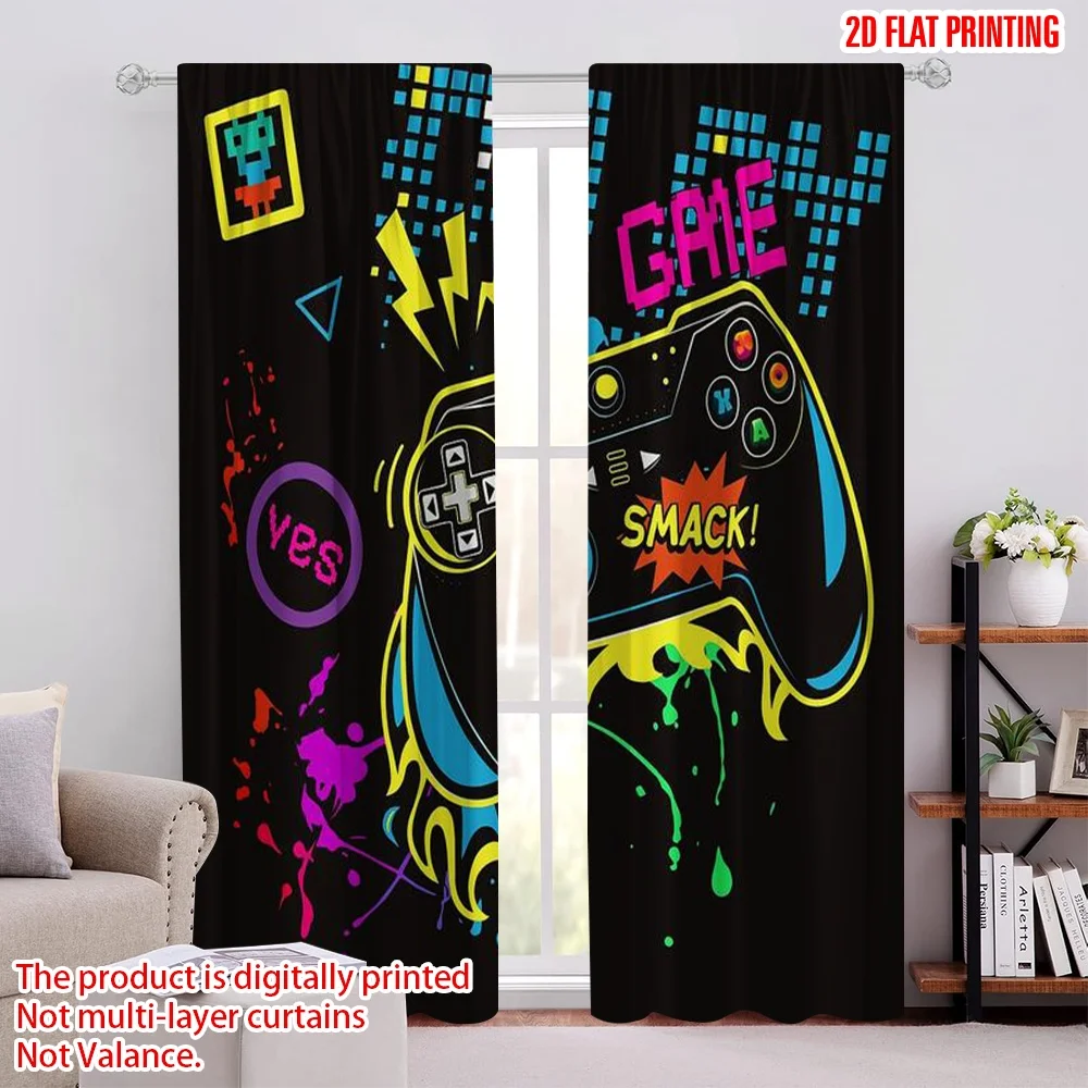 2pcs,2D plane printing Light Filtering Curtains Game Vibes Versatile 100% Polyester (without rod) Gifts Ldeal for Bedroom,