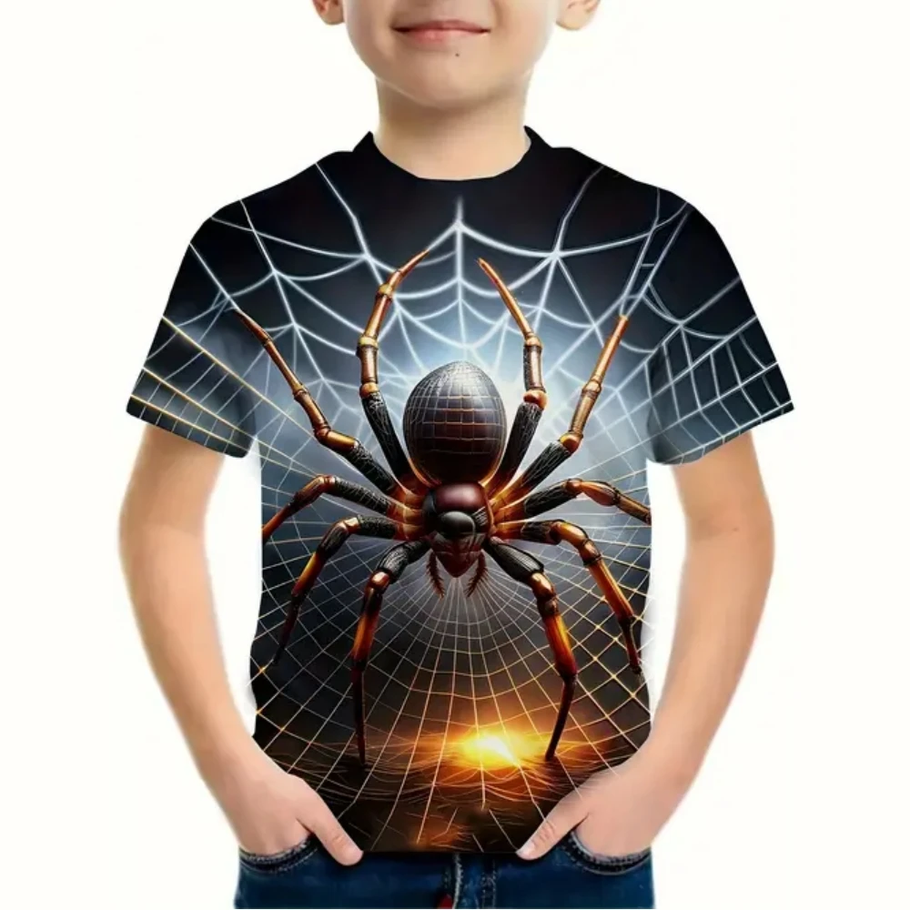 Kids Boy Clothes Spider 3D Pattern Summer Crew Neck Short Sleeves Outdoor Streetwear Fashions Sporting Style T-Shirts for Boys