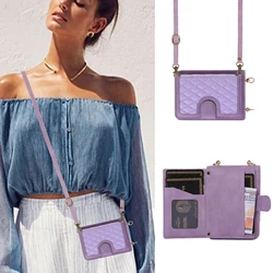 Leather Crossbody Long Lanyard Wallet Case For Samsung Galaxy Z Flip 5 4 3 Flip5 Flip4 Cards Solt Holder Bag Phone Cover Fundas