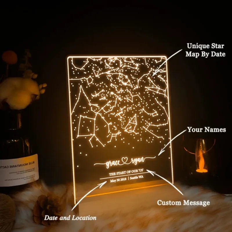 Custom Elegant Starry Sky Night Light Romantic Birthday Christmas Valentine Gift Creative Home Bedroom Atmosphere Souvenir Lamp