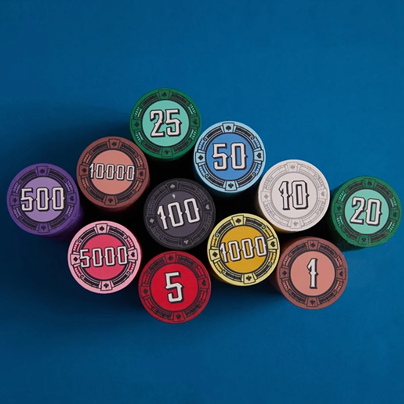 25pcs 43mm Texas Hold'em Ceramic Poker Chips, Poker Chip Coins, Professional with Face Value, Board Game Table Games