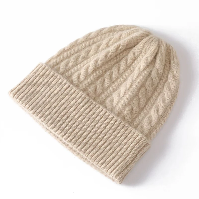 Women's wool knitted hat, soft and warm cashmere blend hat, elastic, fashionable, 100%