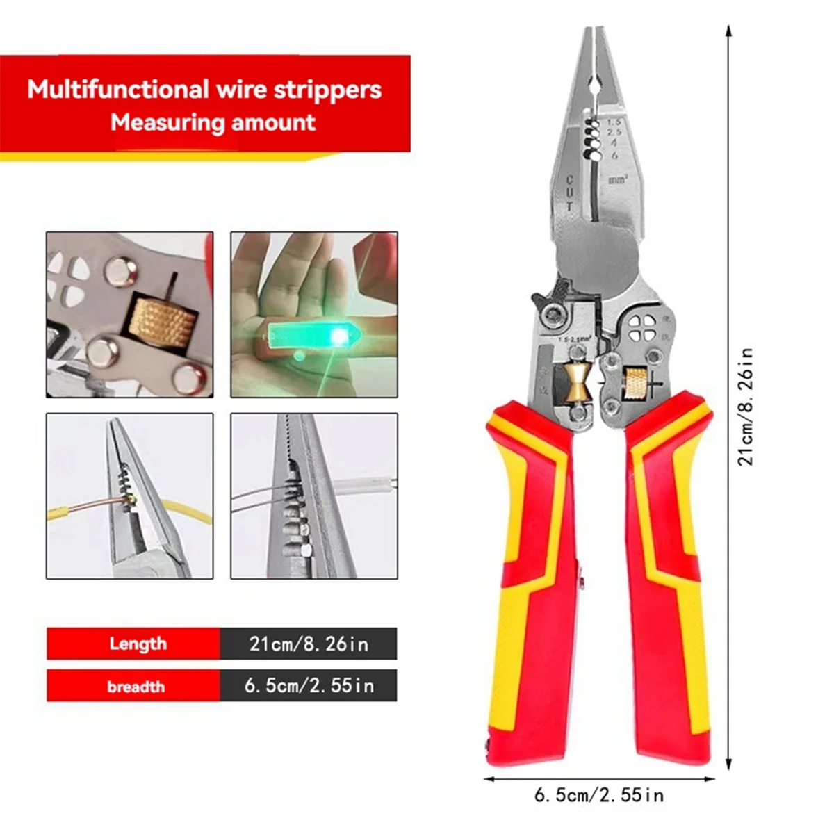 

AT14A 9 in 1 Multifunctional Electrician Pliers Power Measurement Wire Stripping Pliers Roller Design Adjustable Pliers