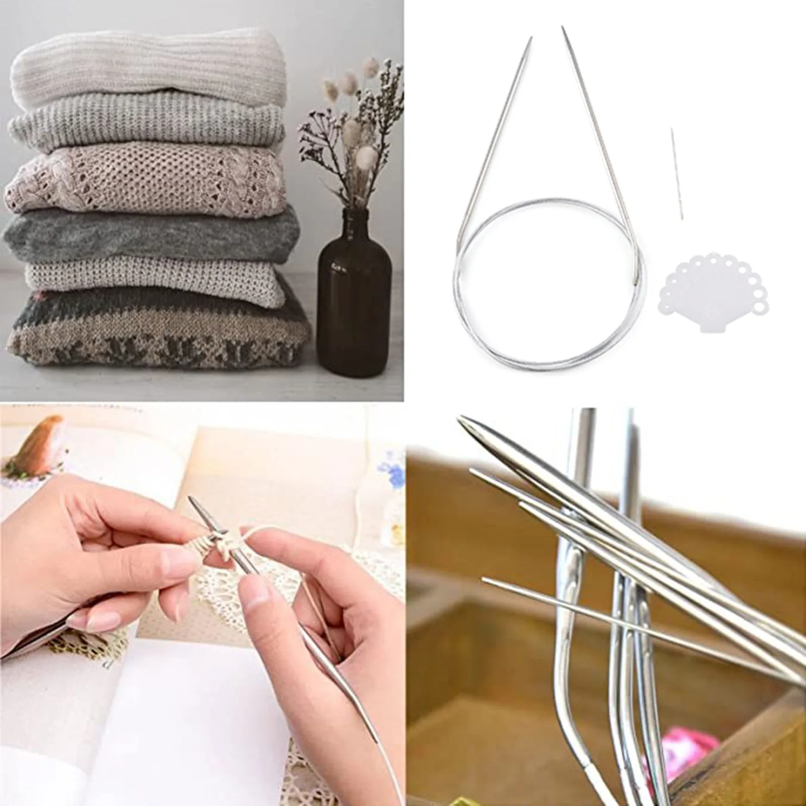 1 Set 1.2mm-4.8mm Stainless Steel Circular Knitting Needles with Needle Card Suture Needle DIY Craft Clothes 120cm(47 2/8\