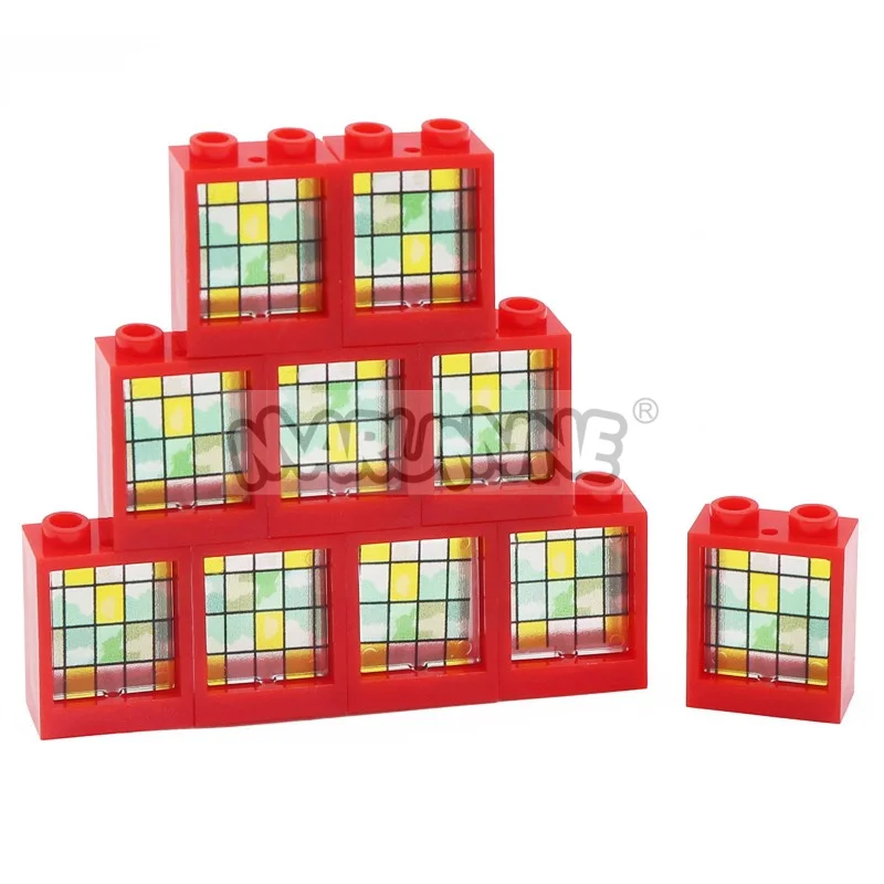 MARUMINE MOC Baustein, Ziegelstein, bedrucktes Fenster, 1 x 2 x 2 Rahmen, Glas, Street View, Hausteile, Zubehör, 60601, 60592, kompatibel