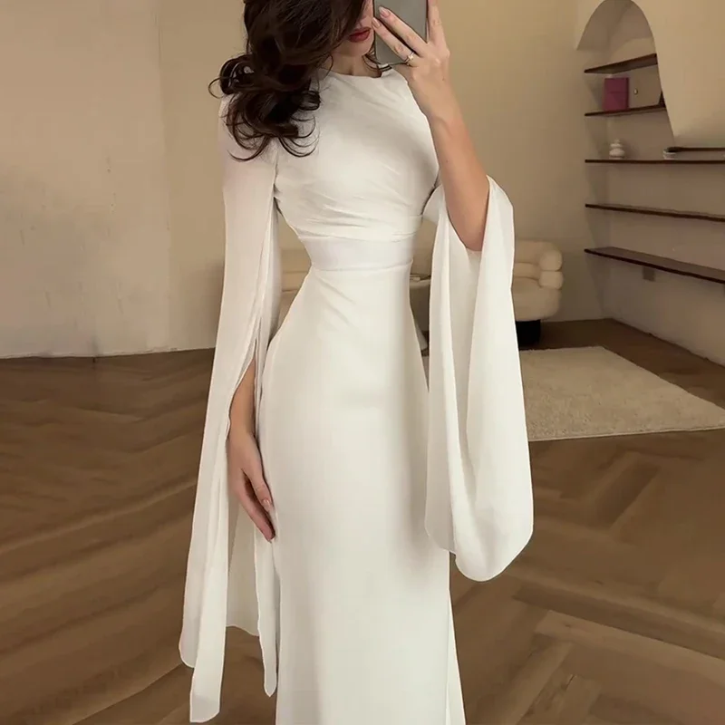 Women\'s Spring Solid Spliced Satin Maxi Dress Sexy O Neck Slim Bodycon Hip Long Dress Summer Batwing Sleeve Hollow Evening Dress