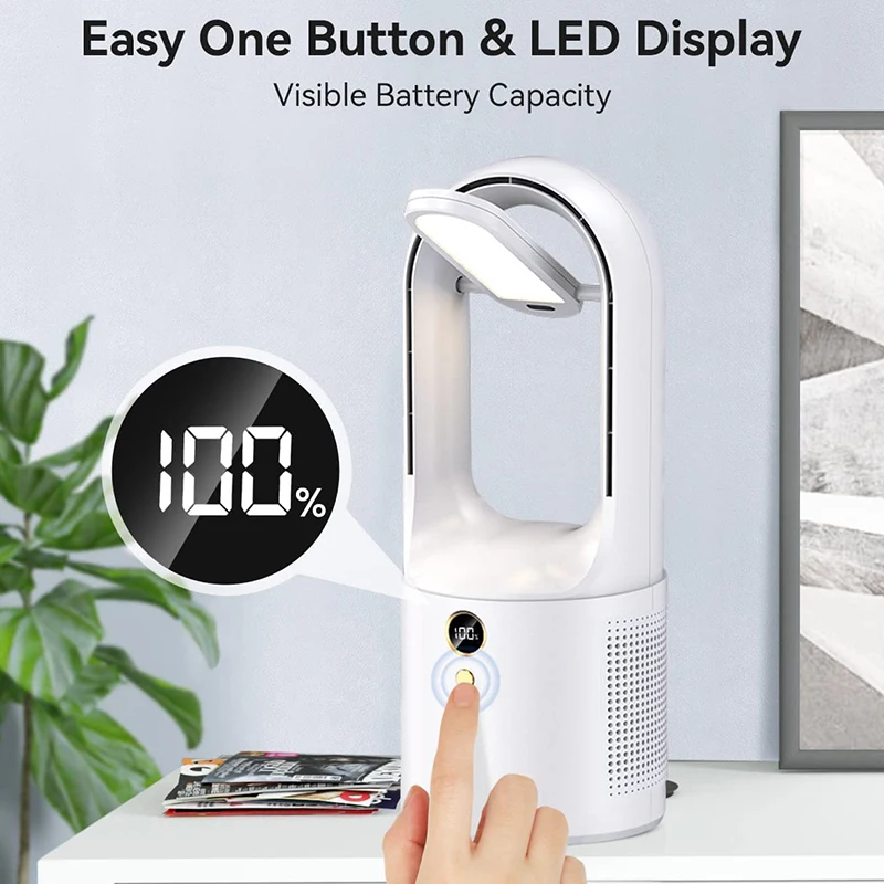 Ventilador elétrico recarregável USB Bladesess, refrigeração silenciosa de desktop, ventilador portátil sem fio com luz noturna, 6 velocidades, 2000mAh