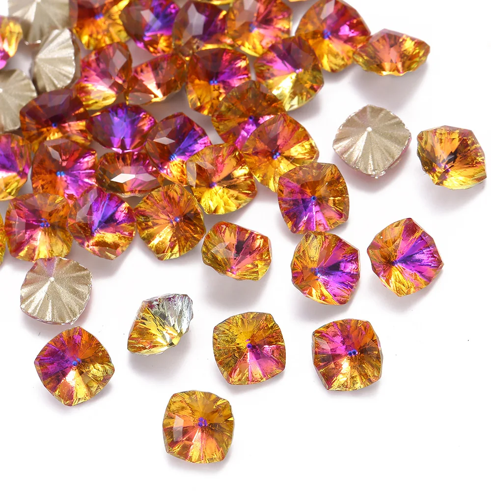 Strass carrés épais en verre de 8MM, 20 pièces/paquet, pierres précieuses irisées à dos pointu pour bricolage, manucure et décoration Nail Art