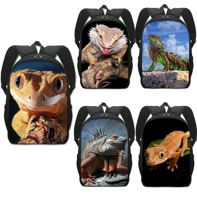 

Crested Gecko Bearded Dragon School Backpack for Teenager Boys Girls Pet Reptile Lizard Daypack Children Book Bags Kids Gifts