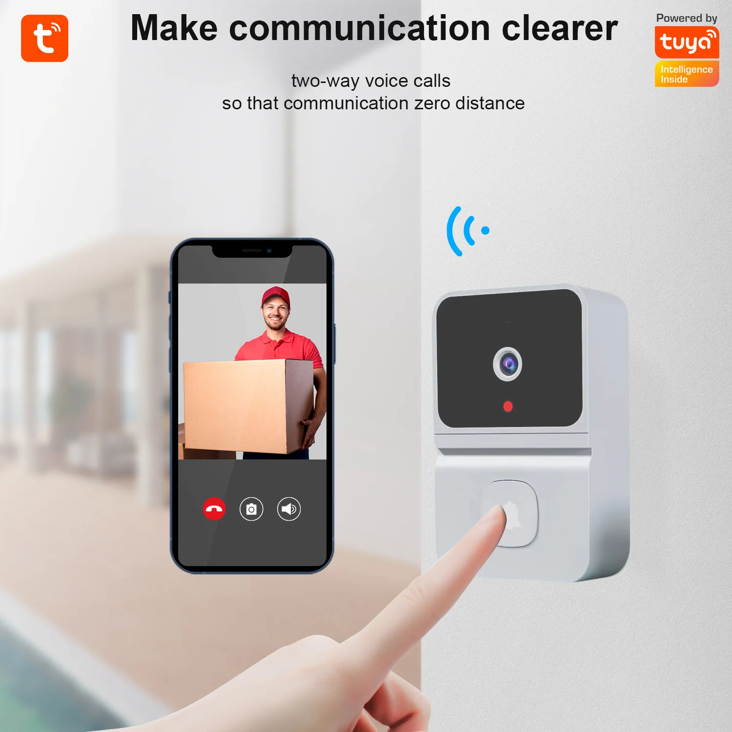 Tuya Campainha de Vídeo Inteligente, Campainha WiFi, Câmera de Áudio 2 Vias, Câmera de Campainha, WiFi, 2.4G