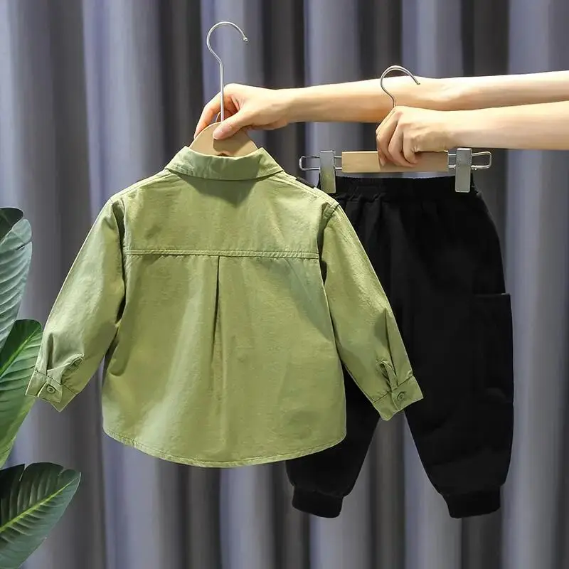 Kids Boys Clothing Set New Handsome and Fashionable Baby Work Style Shirt Pants Children's Casual Two Piece Set