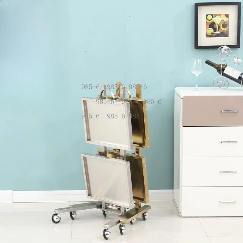 2-Tier Stainless Steel Foldable Tool Cart, Storage Workbench for Supermarket, Beauty Salon and Barber Shop
