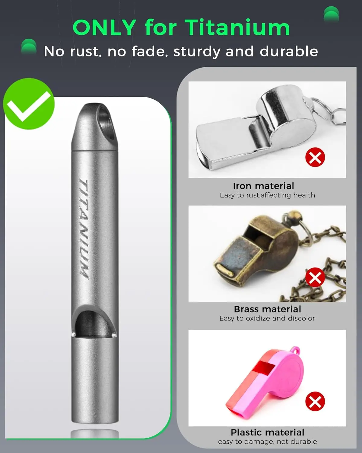 TIMULTI チタン緊急ホイッスル、コーチ、犬の訓練、ハイキング用のサバイバル安全ホイッスル