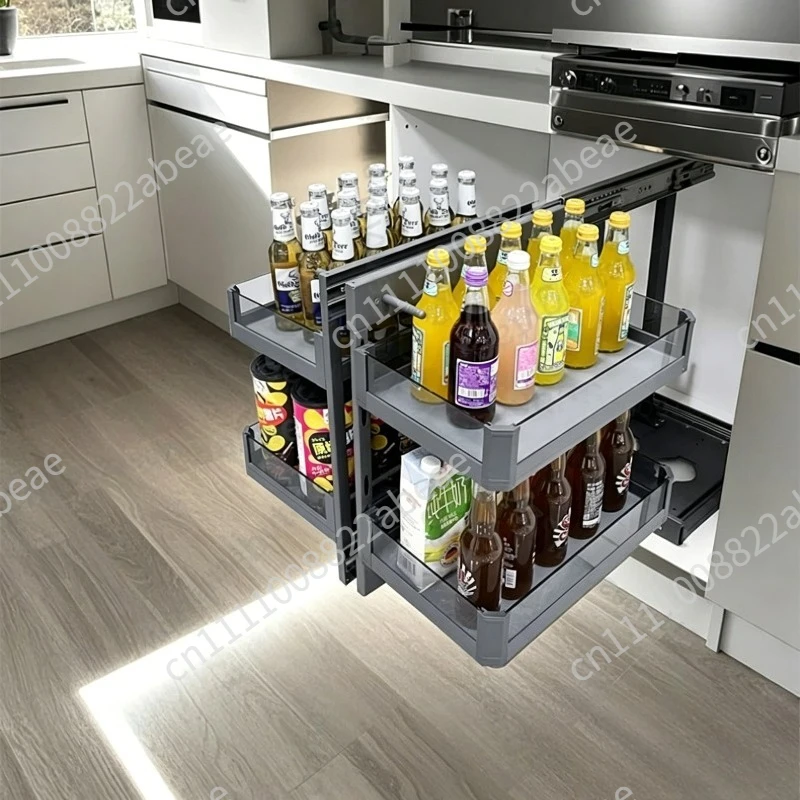 Cabinet Corner Pull-out Basket Kitchen Tempered Glass Seasoning Basket Drawer Style Storage Rack