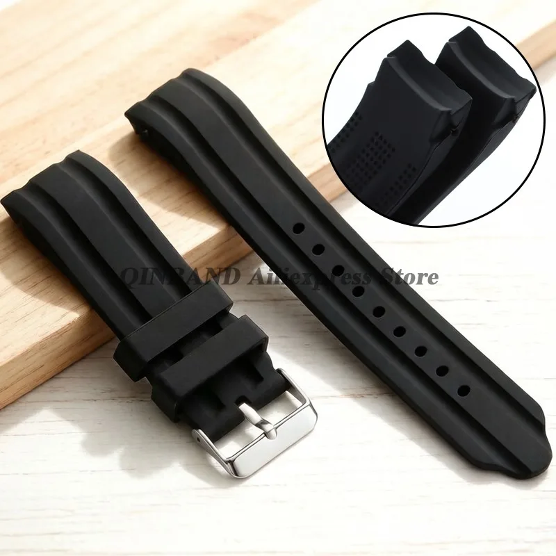 Bracelet de montre en Silicone à extrémité incurvée, épais, 18mm, 20mm, 22mm, 24mm, pour Rolex, Seiko, universel, pour hommes et femmes, montre intelligente