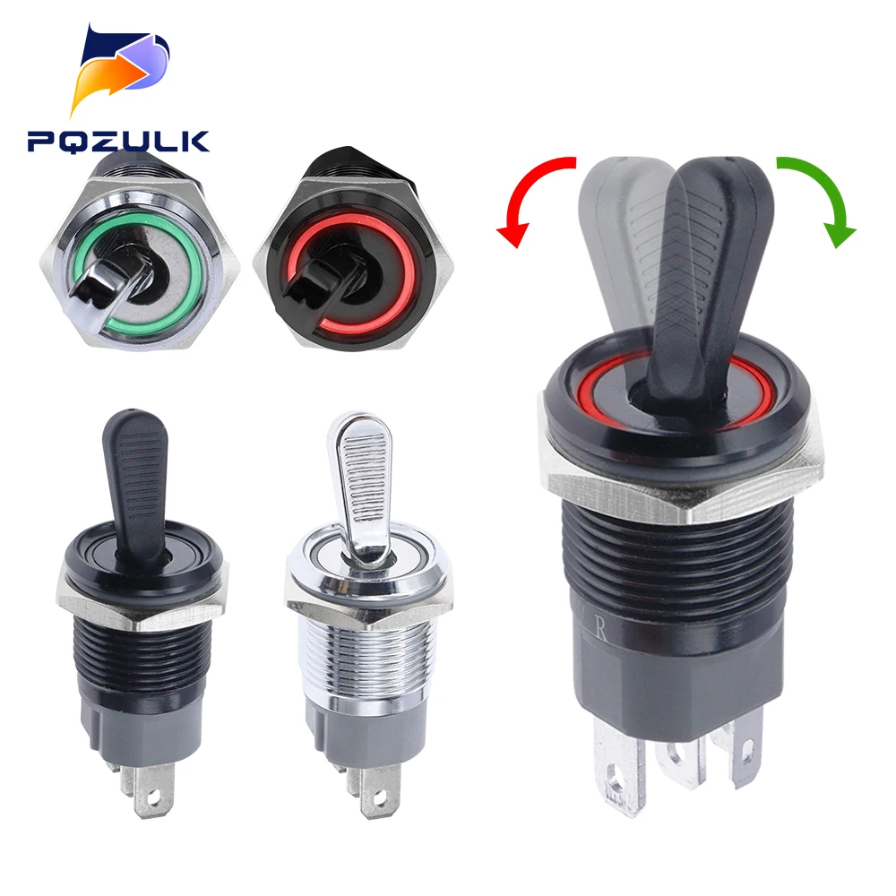16MM Self-locking ON-OFF Slide Power High Current Metal Toggle Switch Waterproof Push Button 2 Positions 1NO1NC Illuminated Led