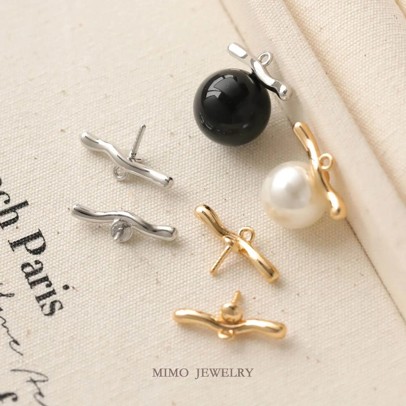 Copper-plated Gold Simple Ins One-word Horizontal Sticky Bead Pendant Charms For Jewelry Making DIY Bracelet Accessories Finding
