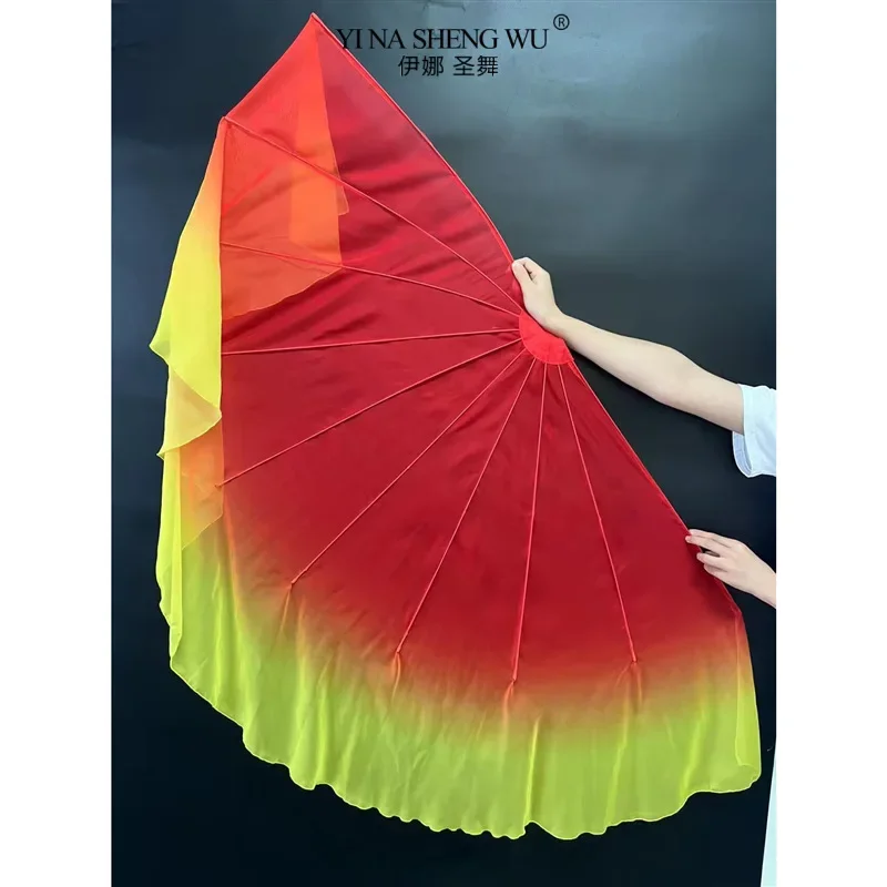 빅 사이즈 팬 베일 부드러운 쉬폰 원단 그라데이션 플로위 오픈 댄스 소품 유연한 손잡이 라운드 원형 성인 쇼 의상 신상품