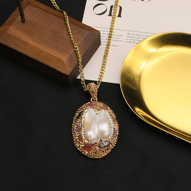 Natural Freshwater Baroque Edged Zircon Necklace Korean Style Women Luxury Jewelry Fashion Ladies and Girls Gift