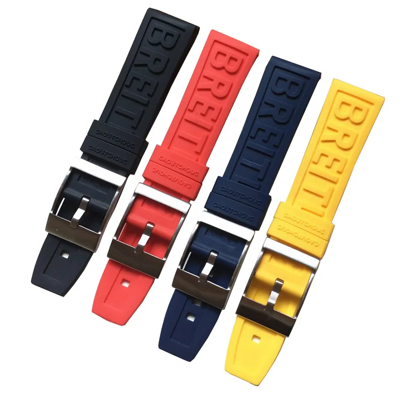 22mm/24mmRubber strap Fit Breitling silicone watch with Super Ocean Culture Avenger Blackbird Yellow Wolf with Dayword buckle