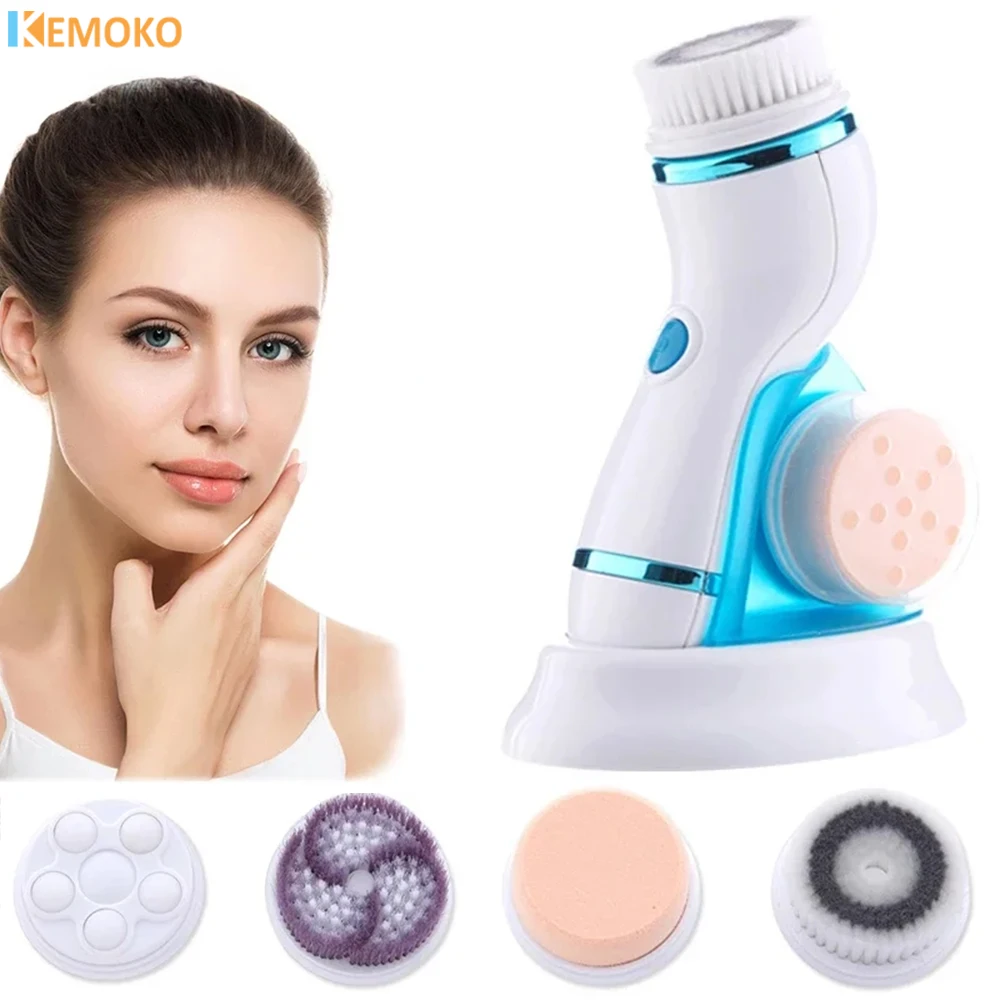 4 in 1 Electric Face Cleansing Brush Waterproof Ultrasonic Facial Massager Pore Washing Cleaner Auto Rotating Blackhead Remover