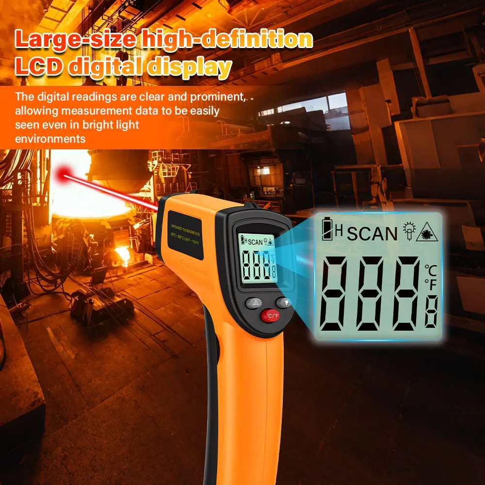 Industrial Infrared Thermometer Non Contact Laser Temperature Gun -50~400℃ High Precision For Kitchen Engine Grill