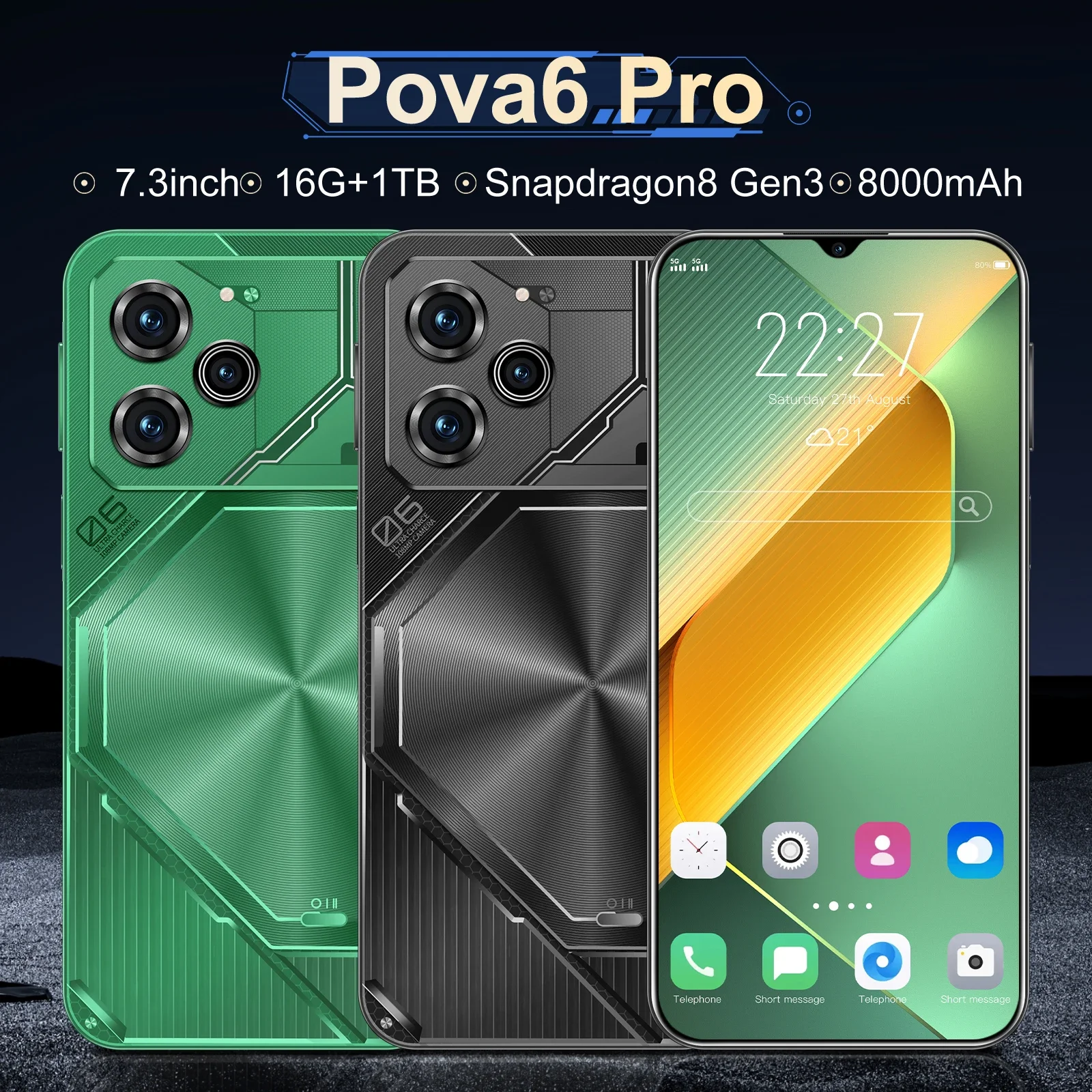 

Pova 6 Pro Original Smartphone 5G HD 7.3inch 16G+1TB Cell Phone Dual SIM Telefono 50+108MP 8000mAh Android 14 Unlock Celular NFC