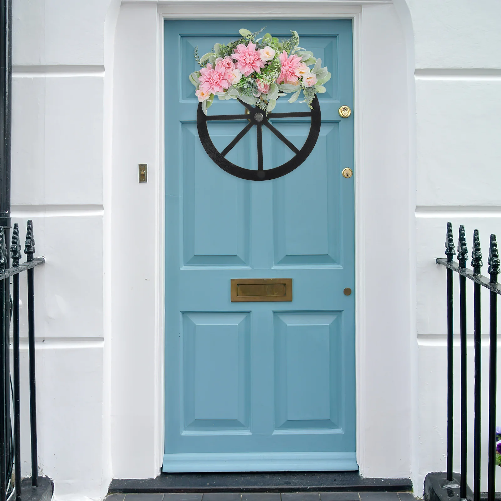 

Simulated Flower Wreath Lifelike Leaf Design Wheel Spring Wreath for Door Wall Hanging Decoration Farmhouse Home Party Photo