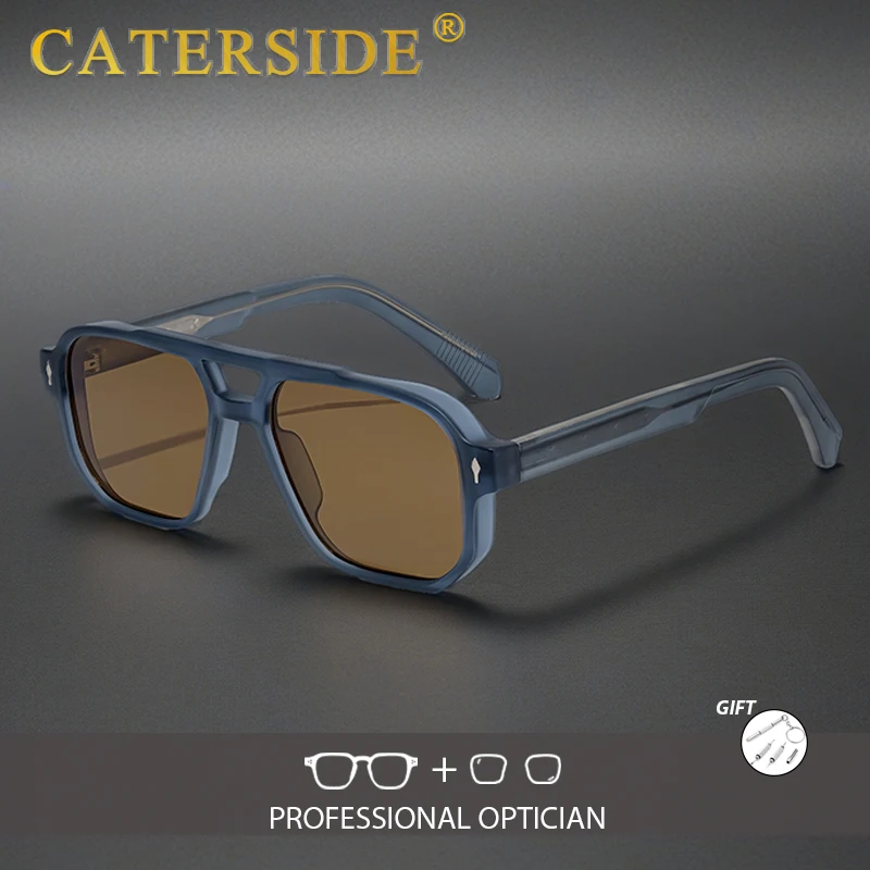 

CATERSIDE Ретро мужские солнцезащитные очки по рецепту, плоские двойные мостовые дизайнерские оптические солнцезащитные очки, женские модные вечерние очки
