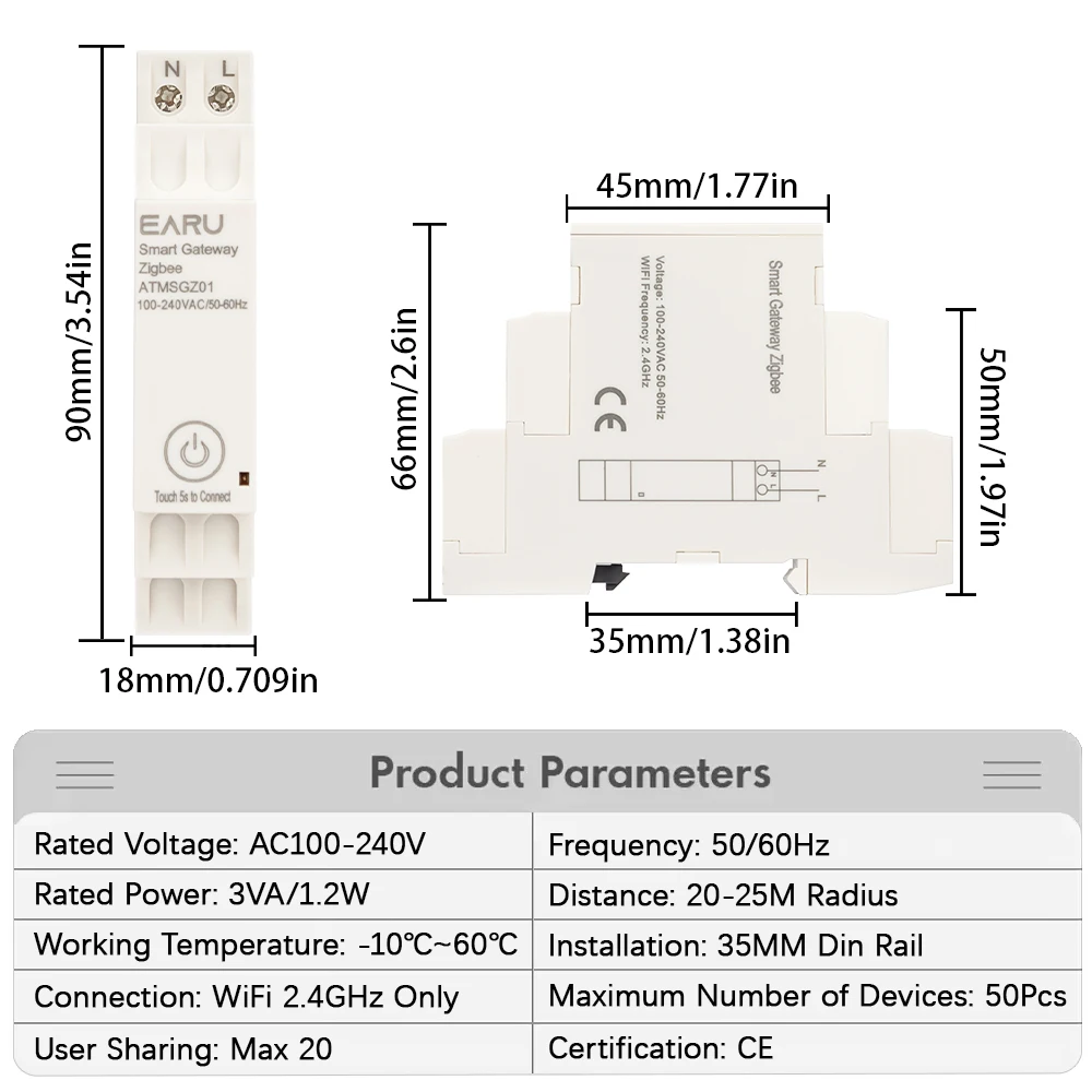 Din Rail Tuya Smart Life App ZigBee 3.0 Gateway Hub Smart Home Appliances Wireless Bridge Remote Control Automation Device Works