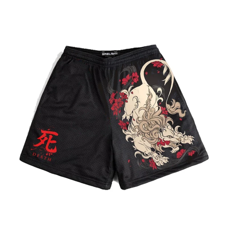 Anime Shorts Men Japanese Style Gym Shorts Summer Y2k Beach Casual Fashion Running Short Pants Quick Dry Workout Mesh Sweatpants