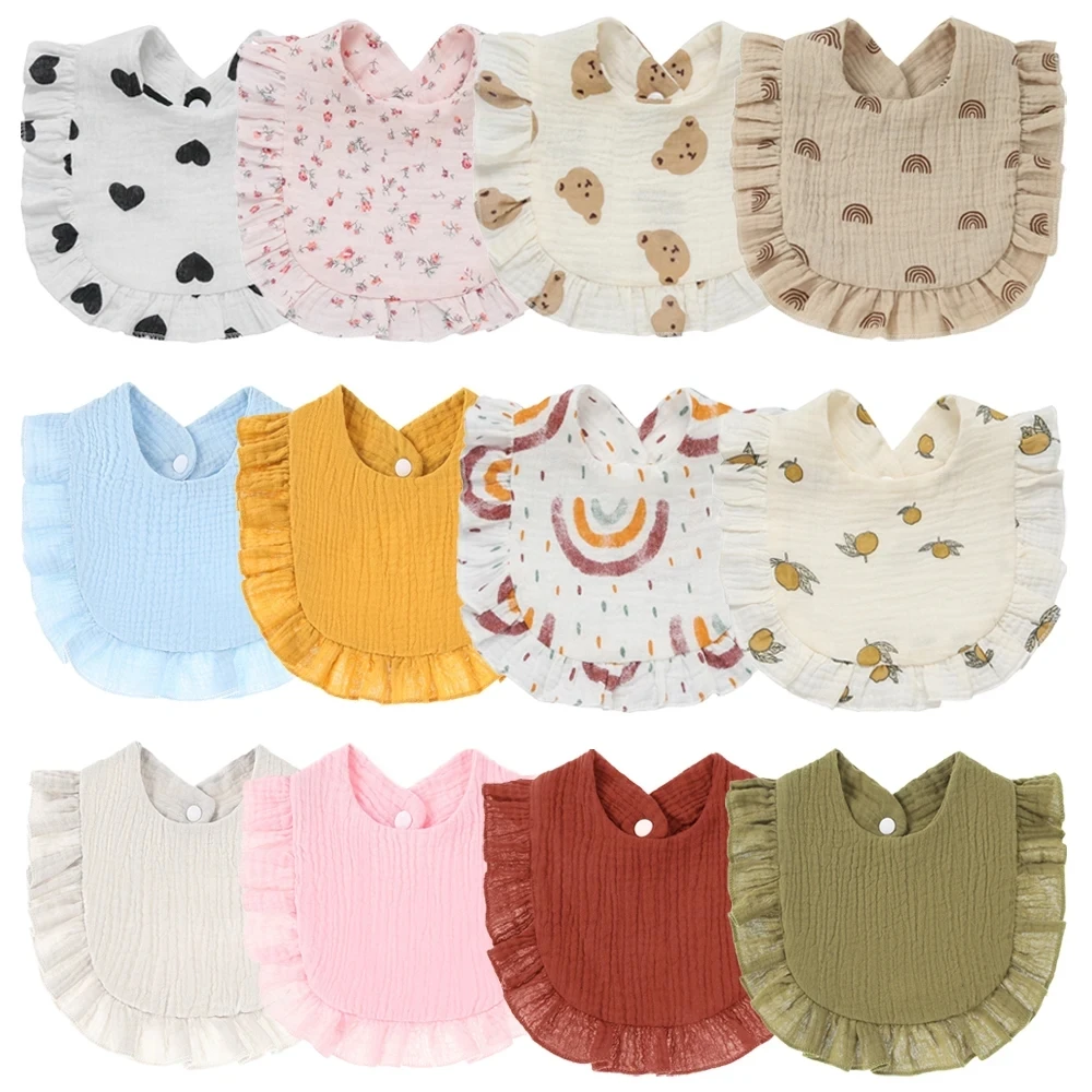 Korean Style Baby Feeding Drool Bib Ruffle Floral Infants Saliva Towel Soft Cotton Burp Cloth For Newborn Toddler Kids Bibs New