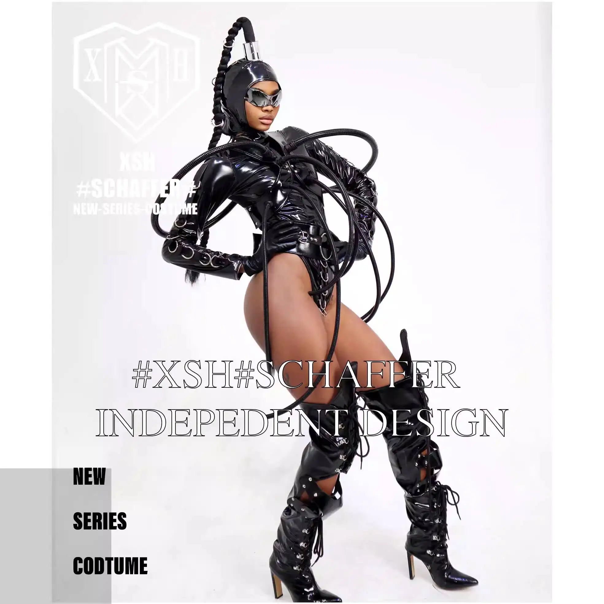 

Костюм для выступлений на Хэллоуин: женский, черный, в стиле техно-панк, для танцевальных коллективов, певиц, для ночных клубов, для выступлений на турне, на заказ