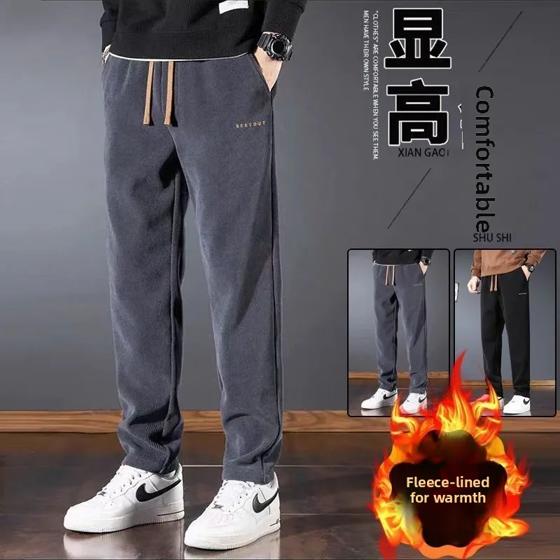 

Мужские вельветовые прямые повседневные брюки на подкладке Fce, осенне-зимние теплые свободные брюки без железа, спортивная одежда, повседневная одежда