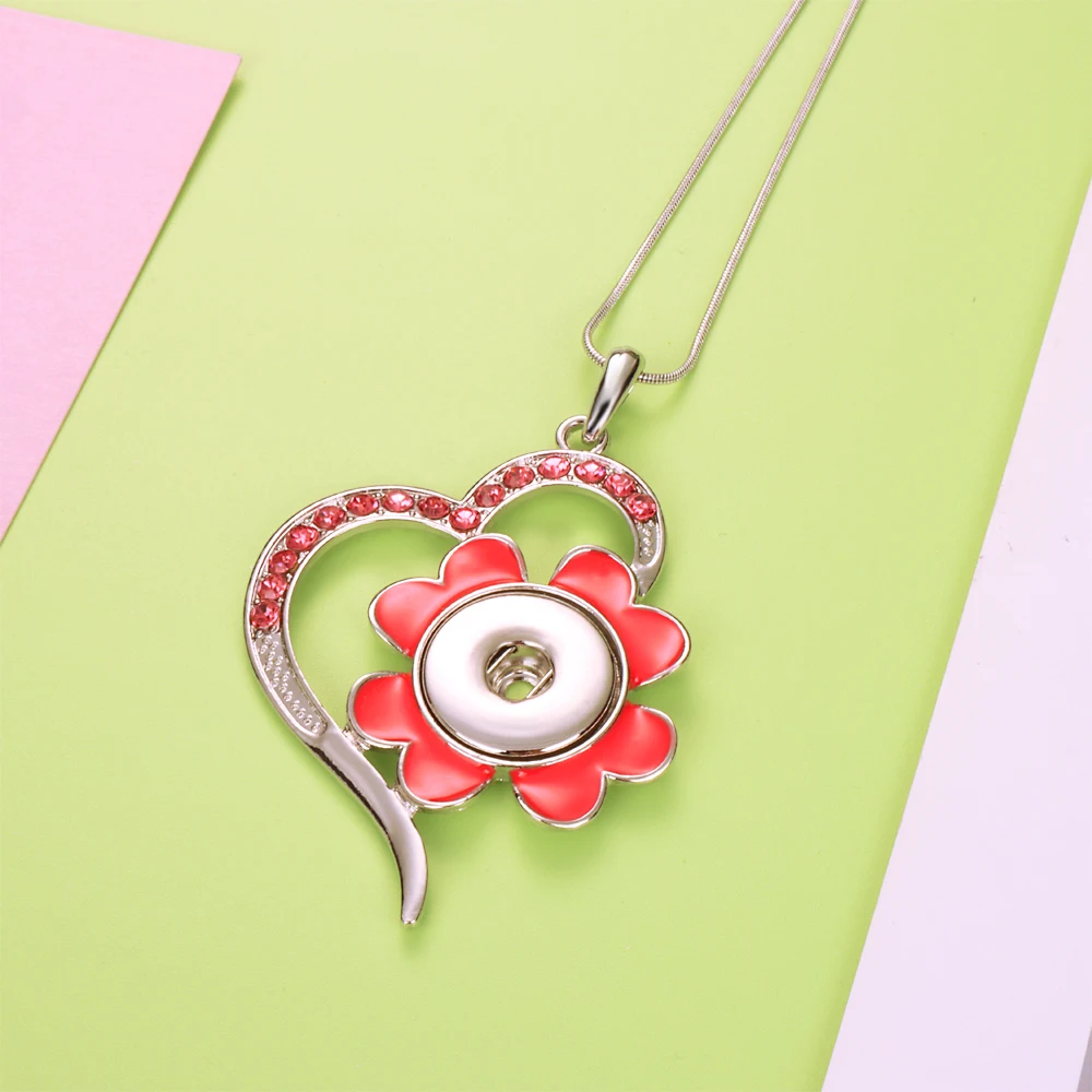 The Heart Pendant Rhinestone Geometry Interchangeable Necklace 295 Fit 18mm Snap Button Charm Jewelry For Women Gift