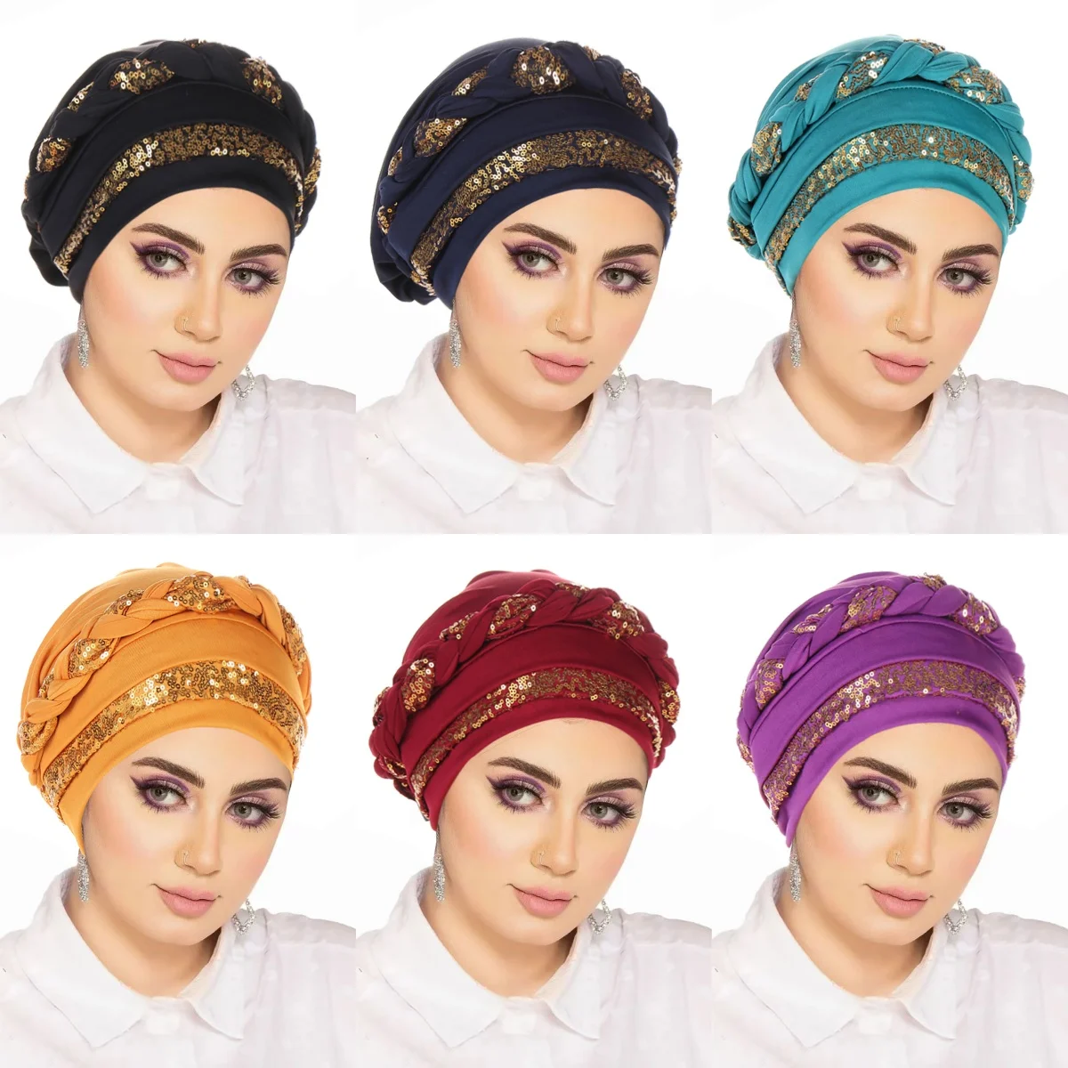 جديد النساء الحجاب عمامة القبعات الترتر بلون جديلة تويست قبعات السرطان العلاج الكيميائي بيني قبعة حك مطلي غطاء فقدان الشعر