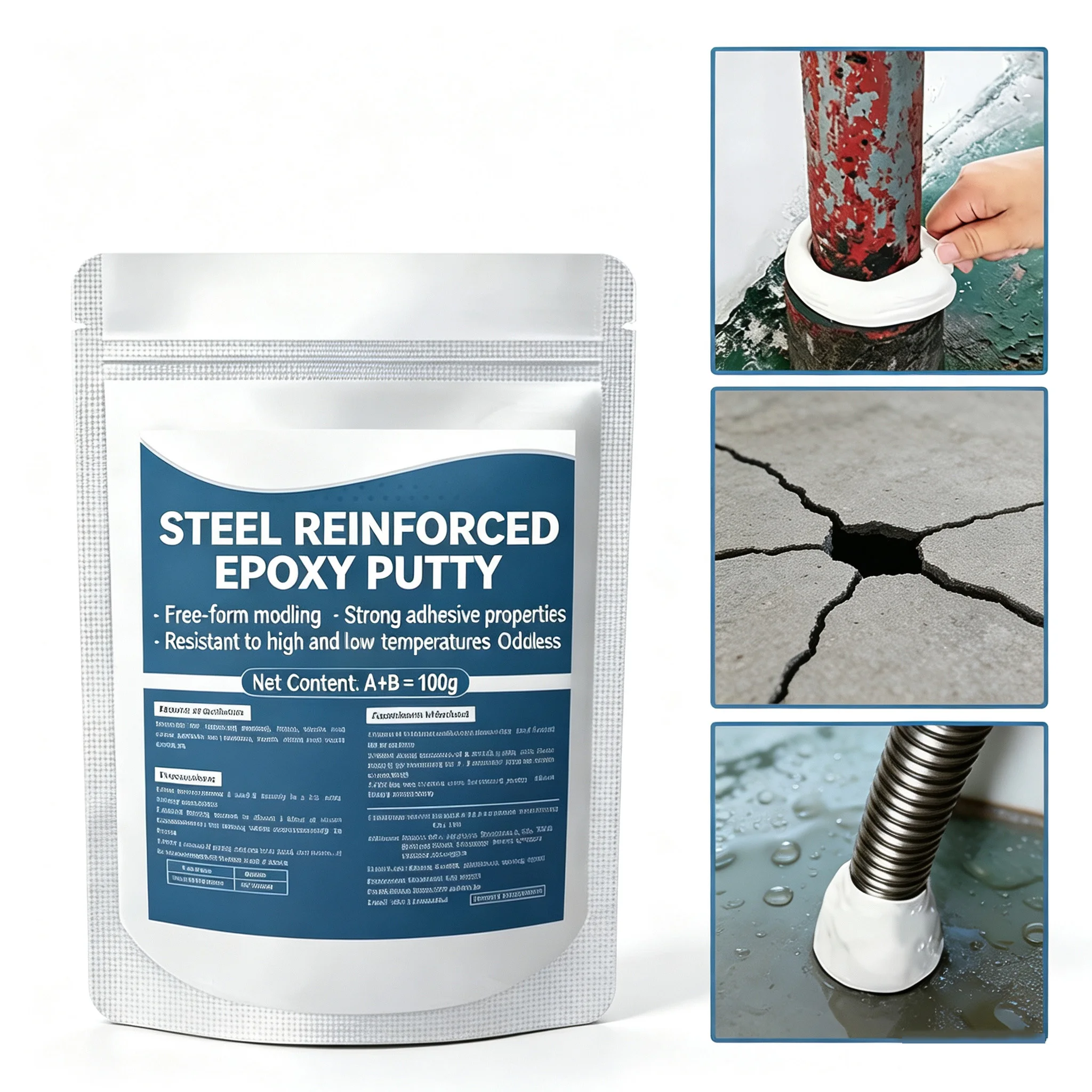 Steel Reinforced Epoxy Putty High Strength Fast Repair Clay Waterproof Heat Resistant Filler Concrete PVC Pipe Leaks Crack Fix