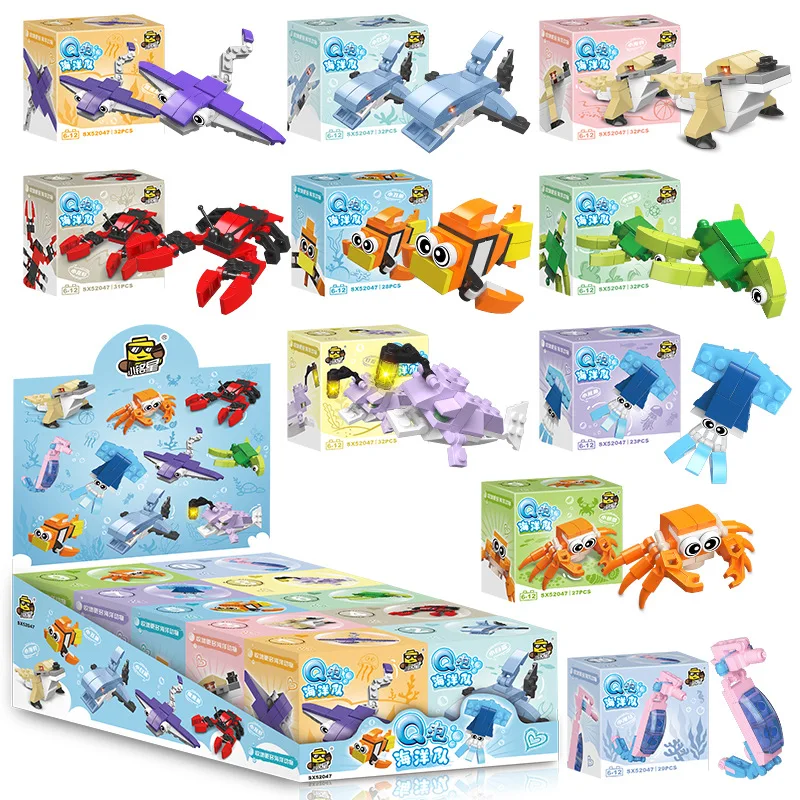 Creativity Mini Sea Animals Model Building Blocks Shark Crab 10 In1 Bricks Children's Educational Kits Christmas Toys for Kids